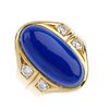 (117589) A diamond and paste ring. The oval-shaped blue paste with brilliant-cut diamond shoulders,