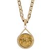(57561) A sovereign coin pendant. The sovereign, dated 1912, within a 9ct gold rope-twist teardrop m