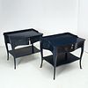 Decorator bronze, blue lacquered side tables