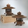 Pair antique Japanese cast iron lanterns