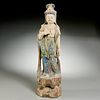 Antique Chinese painted wood standing Guanyin