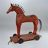 Large antique Folk Art pull-toy horse
