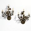 Pair gilt and patinated bronze floral sconces