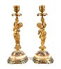 Pair of Champleve and Gilt Bronze Candlesticks