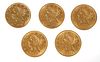 5 U.S. GOLD $5 Half Eagle Coins Liberty Head