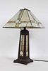 Arts & Crafts Oak and Slag Glass Table Lamp