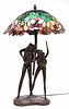Patinated Metal Stained Glass Frog-Form Lamp