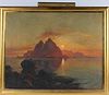 Oil on Canvas, Mountain Island at Sunset