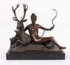 Ponce Jacquoit, Bronze Sculpture, Diana with Stag