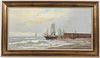 Helmut Reuter, Oil on Canvas, Ships at pier