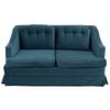 Love seat. SXX Estructura de madera con recubrimiento en tapicería aterciopelada color azul. Respaldo cerrado y asientos con cojines.