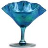 Steuben Blue Aurene Ruffled Fan Vase