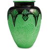 Steuben Mirror Black Cut To Jade Cliffwood Vase