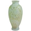 Steuben Opalescent Astrid Cut to Green Cintra Vase