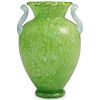 Steuben Moss Green Cluthra Vase with Opaline Handles