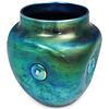 Steuben Blue Aurene "Push In" Glass Vase