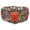 Antique Vermeil Sterling, Coral, Ruby and  Diamond Bracelet