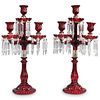 Pair Of Depression Glass and Crystal Candelabras