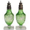 (2Pc) Green Salt and  Pepper "Thistle" Pattern Shakers