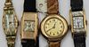 JEWELRY. (4) Vintage Mechanical Gold Watches.