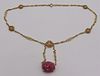 JEWELRY. 14kt Gold and Carved Colored Gem Necklace