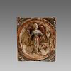 VINTAGE SPANISH POLYCHROMED CARVED WOOD RELIEF ICON ANGEL GABRIEL FIGURE. 