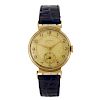 WALKER & HALL - a gentleman's wrist watch. 9ct gold case with personal engraving to case back, hallm