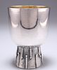 A MODERNIST SILVER-PLATED GOBLET, the rounded bowl with gil