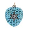 A mid Victorian 15ct gold diamond and turquoise memorial pendant. The front designed as a pave-set t