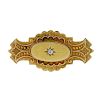 A late Victorian 9ct gold and diamond memorial brooch. The central oval-shape panel set with a circu