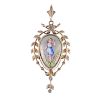 A late 19th century gold seed pearl picture locket/pendant. The central painted panel depicting a pu