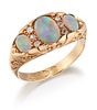 AN 18CT GOLD OPAL AND DIAMOND RING, three graduated oval op