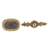 Two late Victorian brooches. To include a 15ct gold sapphire and rose-cut diamond cannetille brooch,