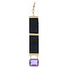 A late Victorian 18ct gold amethyst Albertina fob. Designed as a black ribbon with three gold juncti