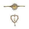 A gem-set and paste bar brooch and a heart pendant. To include a late 19th century gold oval-shape f
