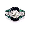 Art Deco Platinum Emerald Onyx Diamond Ring