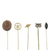 Five stickpins. To include a lava cameo with the portrait of a lady, together with another, the five