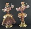Pair of Venitian Pink Color Glass Dancing Ladys on Base