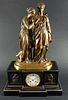 19th C. French Bronze Figural Clock Signed Societe des