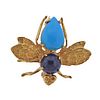 14K Gold Turquoise Lapis Bee Brooch Pin