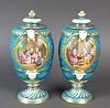 Pair of 19th C. French Sevres Porcelain & Bronze Urns