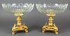 Pair of French Christofle Bronze & Crystal Tazzas
