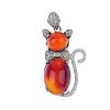 A natural Burmese blood amber cat pendant. Designed as two blood amber cabochons, measuring 1.3 and