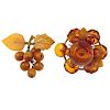 Two amber brooches. To include a brooch designed as a bunch of reconstructed amber beads, to the car