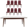 Comedor. SXX. Elaborado en madera. Consta de mesa y 8 sillas. Mesa con cubierta rectangular, fustes lisos y soportes con casquillos.