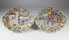 Pair of Chinese Export Clobbered Mandarin Scalloped Oval Dishes, early 19th Century