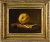 G. Pierre Beauregard Oil on Wood Panel "Still Life of Apple, Knife and Book"