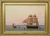 William R. Davis Oil on Canvas "Whaleship Three Brothers Arrives at Nantucket, 1854"