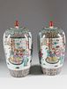 Pair of Chinese Export Famille Verte Porcelain Covered Vases, Qing Dynasty, Possibly Kangxi