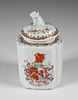 Armorial China Trade Porcelain Tea Caddy with Cover, circa 1750
